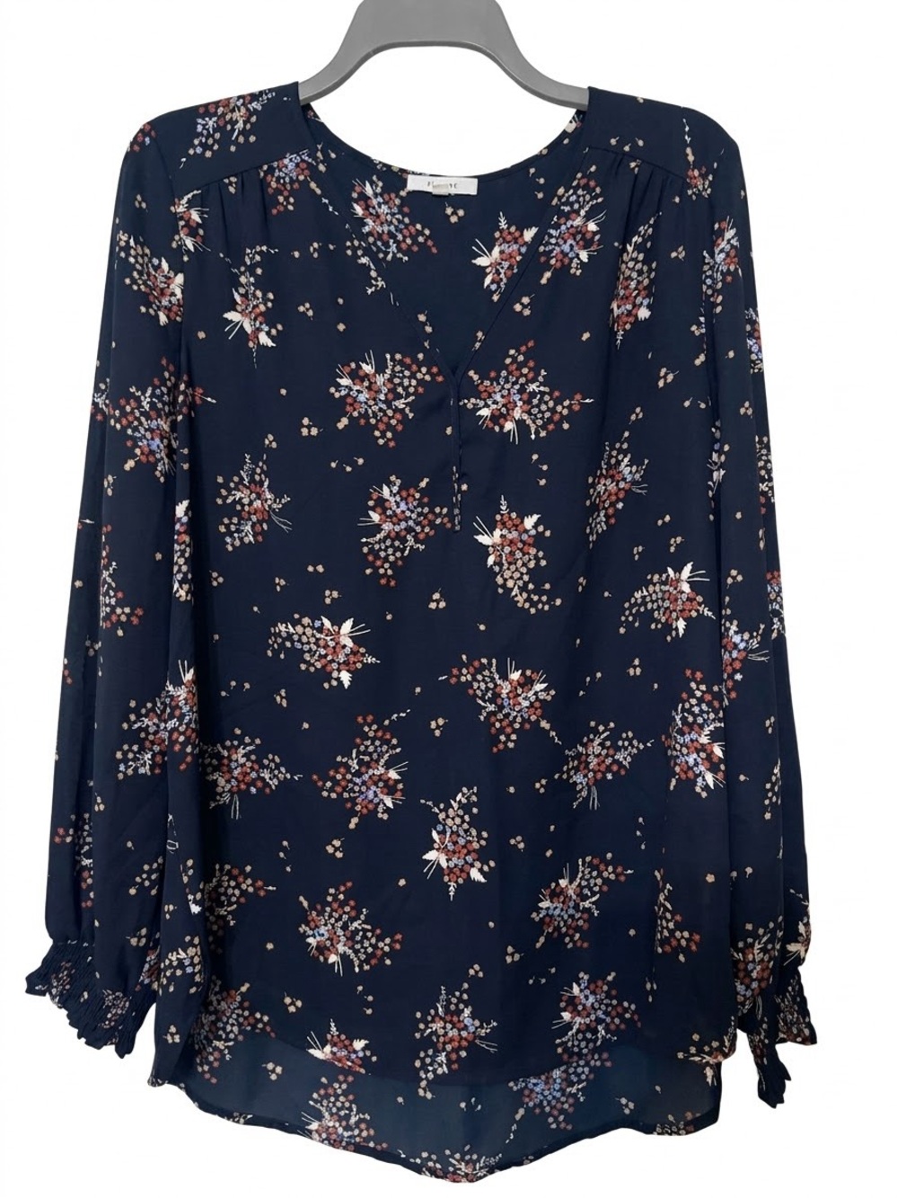 Pleione Navy Floral Long-Sleeve Blouse